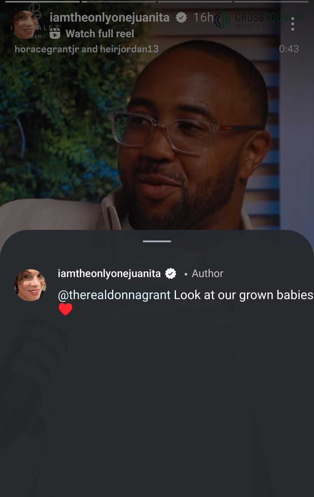 Michael Jordan's ex-wife reacts to a clip of Horace Grant Jr. and Jeffrey Jordan (Credits: @iamtheonlyonejuanita Instagram)